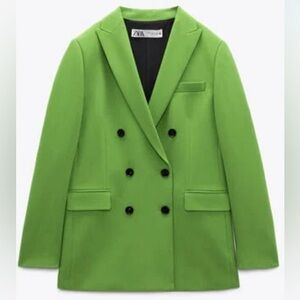 ZARA Women's Green Double-Breasted Blazer. Size M